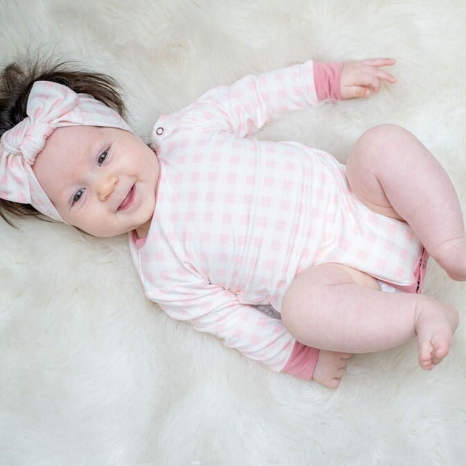 Long Sleeve Bodysuit - Pink Gingham