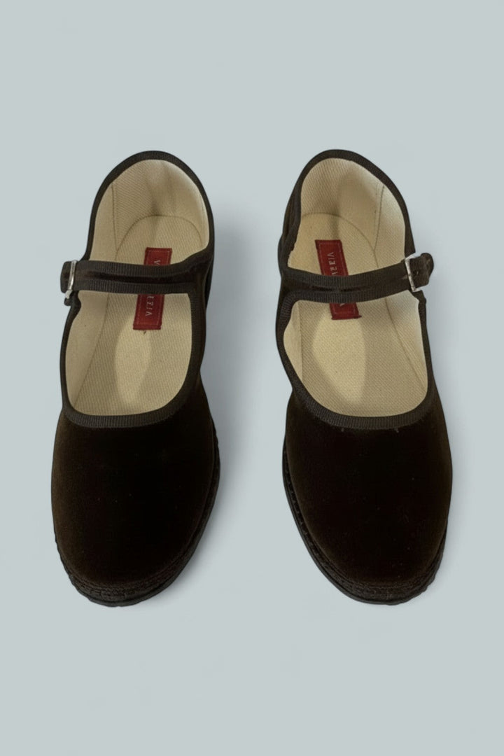 Women's Mary Jane Velvet Flats - Brown