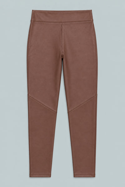 Cropped Faux Leather Leggings - Brown