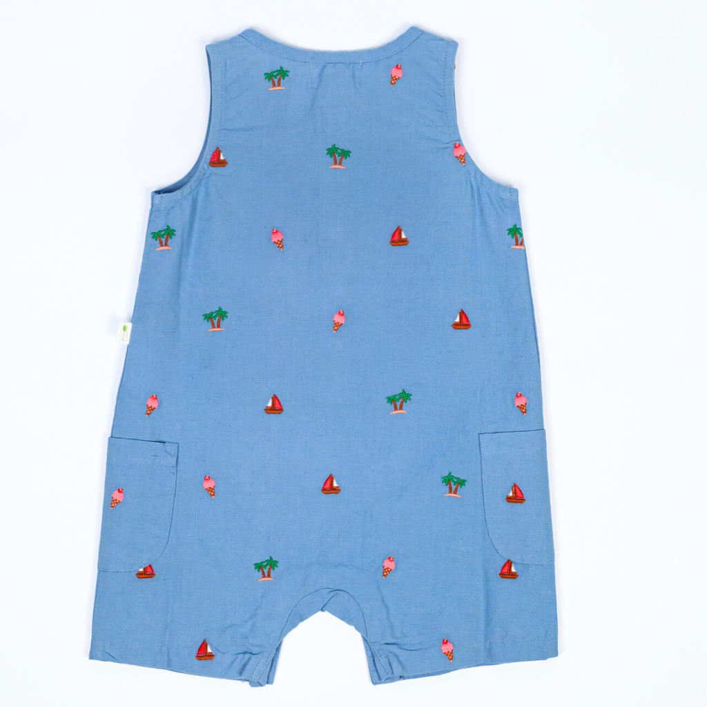 Island Hopper Linen Romper - Nautical Blue