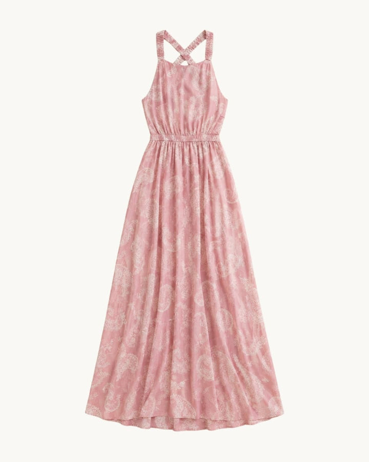 Raf Cross Back Maxi Dress - Pink Paisley