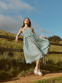 Gwen Ruffled Midi Nightgown - Ivory & Blue Bell