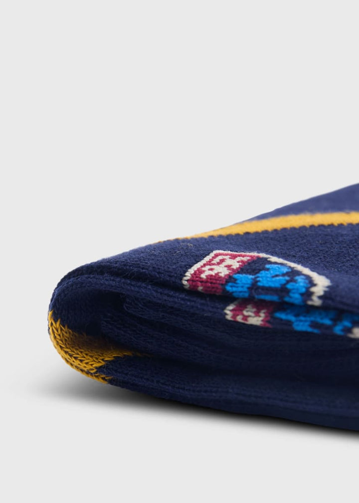 Cotton Crest Motif Sock - Navy