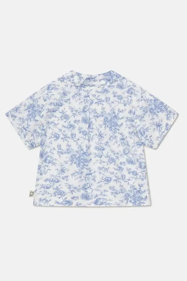 Floral Woman Crop Shirt - Ivory/Blue