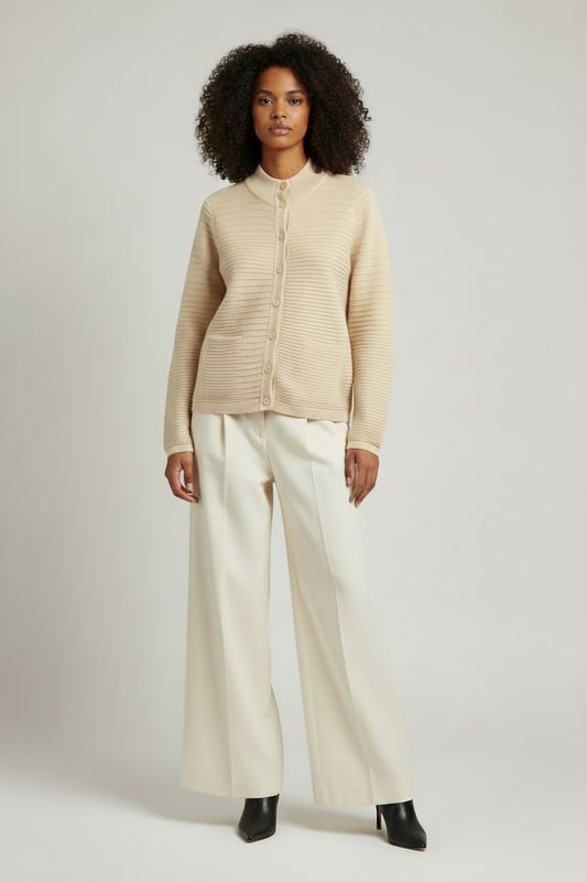 Ripple Stitch Cardi Jacket - Winter White