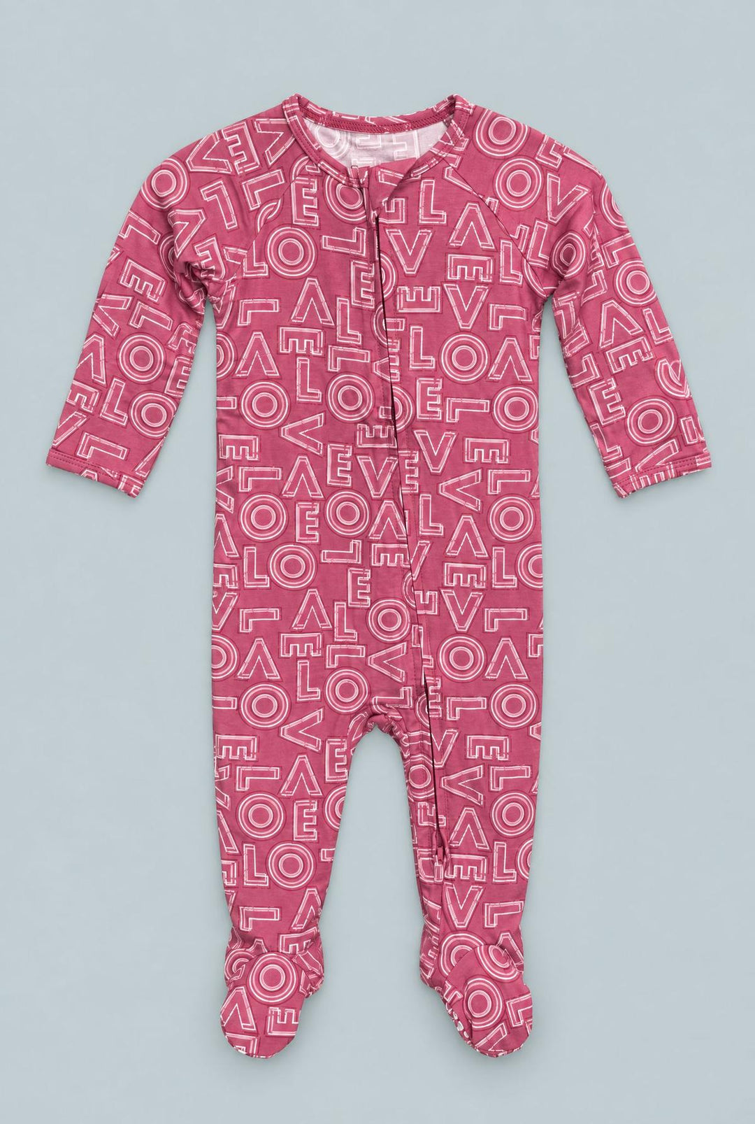 Zipper Footie - All You Need Is Love Mauve