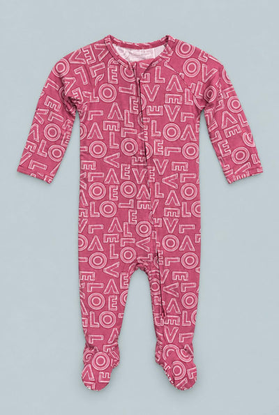 Zipper Footie - All You Need Is Love Mauve