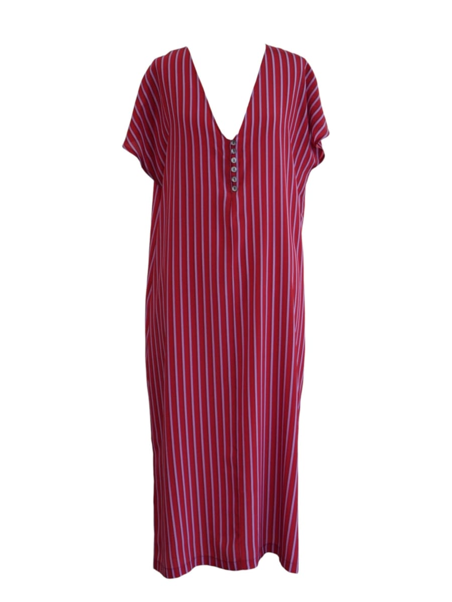 Silk Lounge Kaftan - Red Stripe