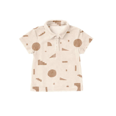 Boys Terry Polo Shirt with Geo Print - Cream