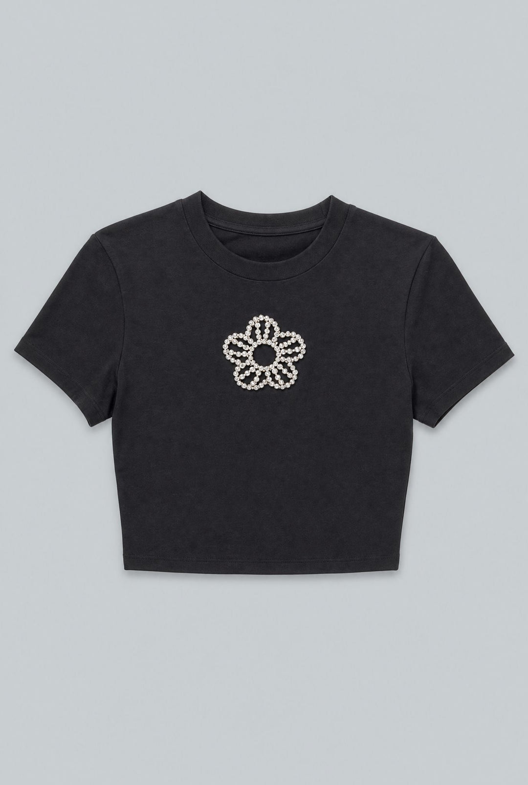 Crystal Flower Cropped T-Shirt - Black