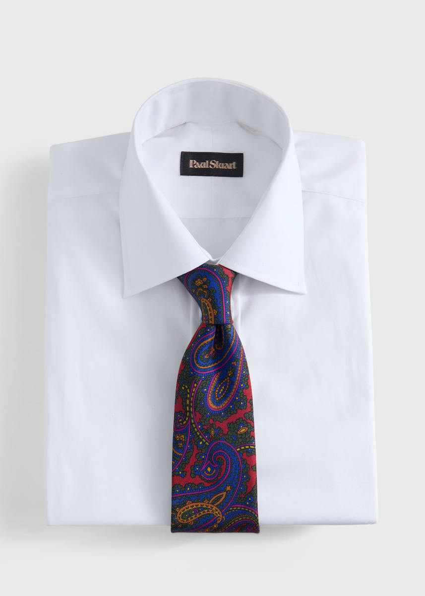 Ornate Paisley Print Tie - Red