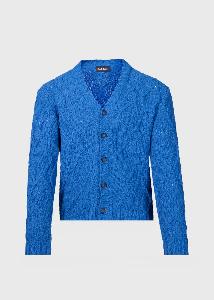 Open Weave Diamond Cardigan - Blue
