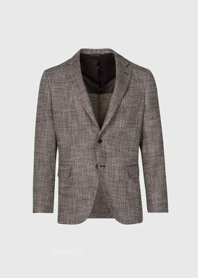 Silk & Linen Herringbone Jacket - Brown