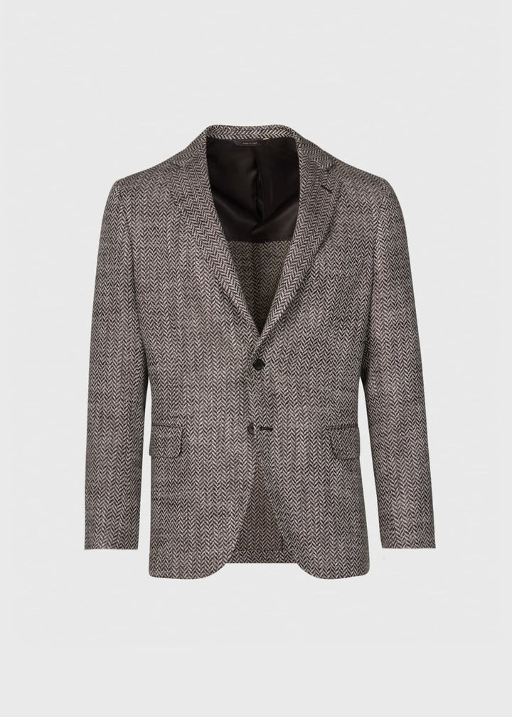 Silk & Linen Herringbone Jacket - Brown