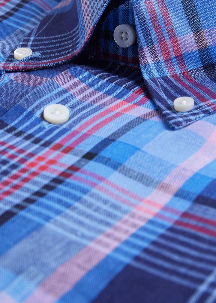 Linen Plaid Sport Shirt - Purple/Navy/Blue