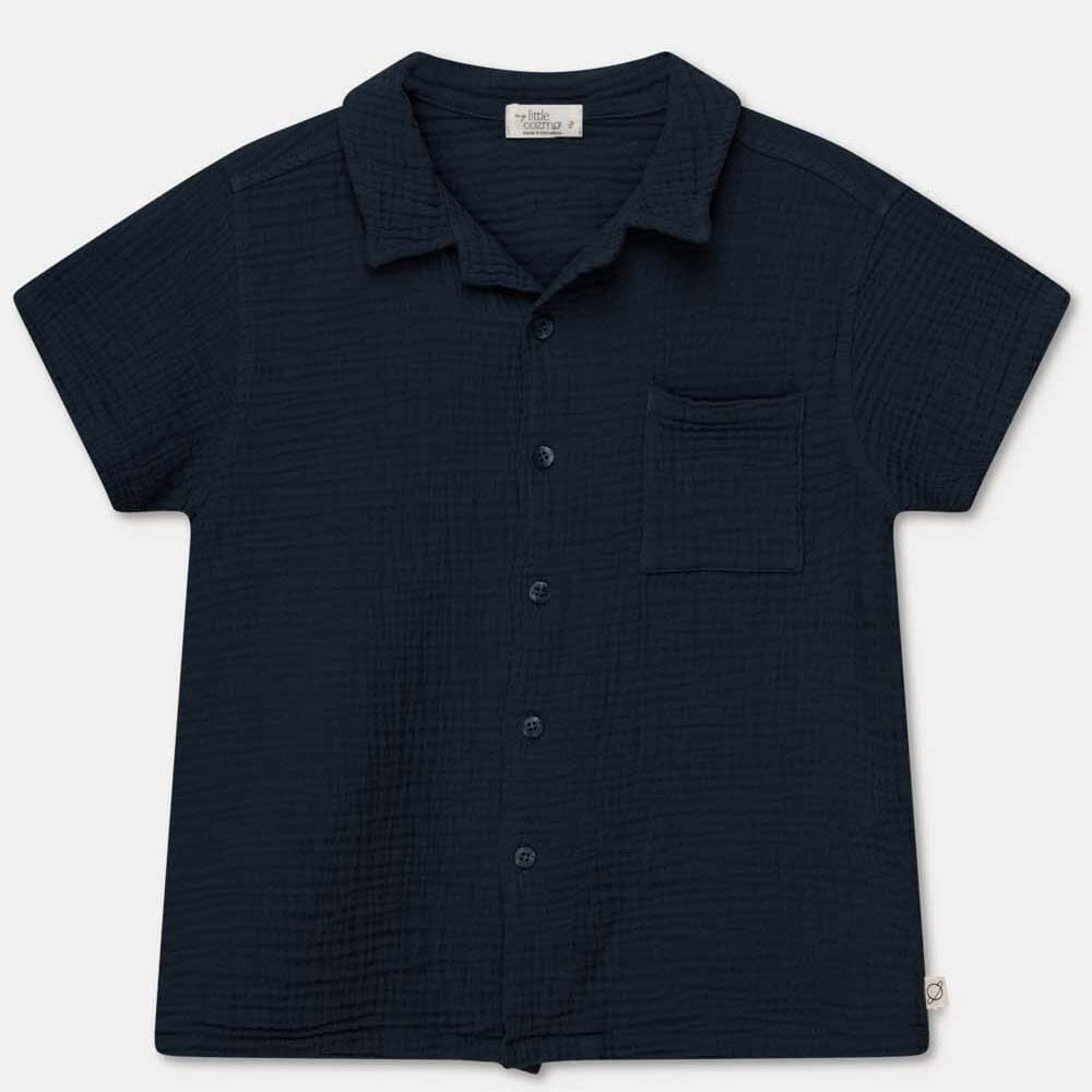 Gauze Camp Shirt - Dark Blue Tops My Little Cozmo 