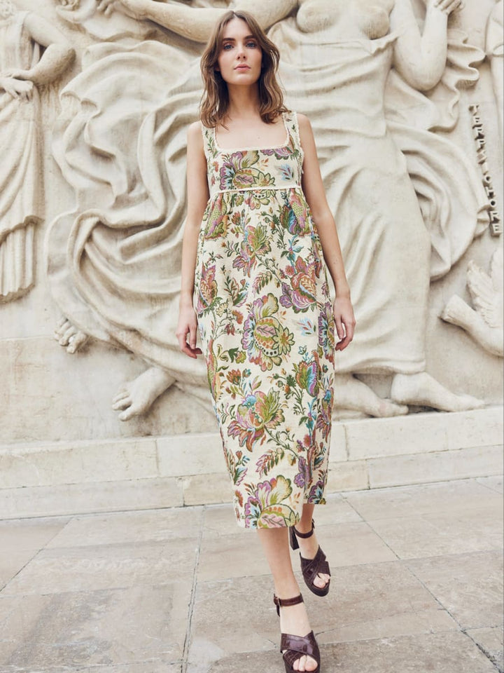 Emily Midi Dress - Rainbow Floral Jacquard