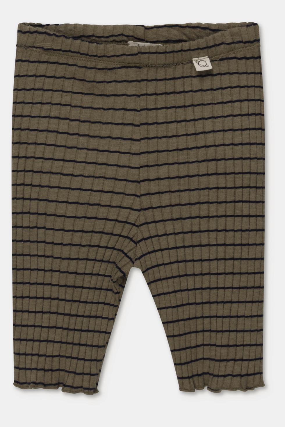 Rib stripe lettuce-edge bike shorts - Khaki
