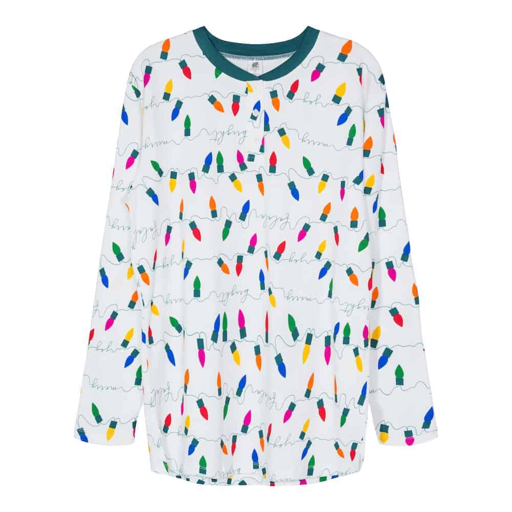 Men's Cotton Henley Sleepshirt - Holiday Lights