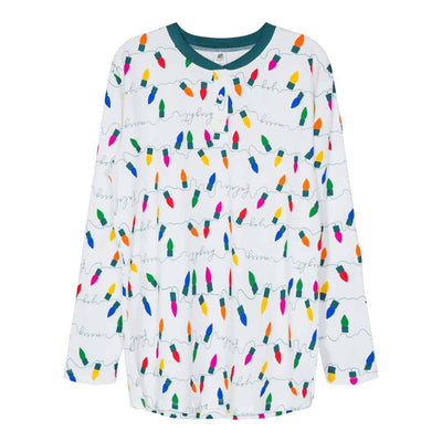 Men's Cotton Henley Sleepshirt - Holiday Lights