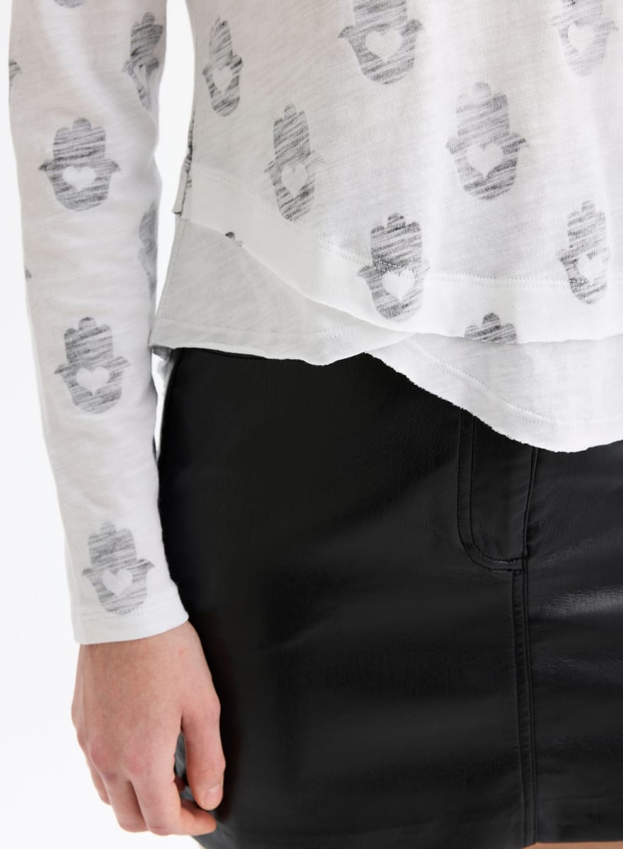 Hamsa Ava Mock Layer Long Sleeve T-Shirt - White