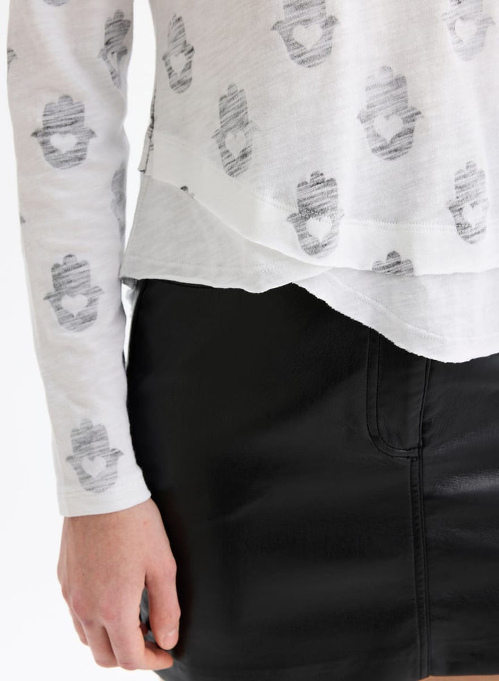Hamsa Ava Mock Layer Long Sleeve T-Shirt - White