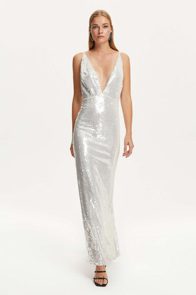 Sequined Thin Strap Long Dress - off-white