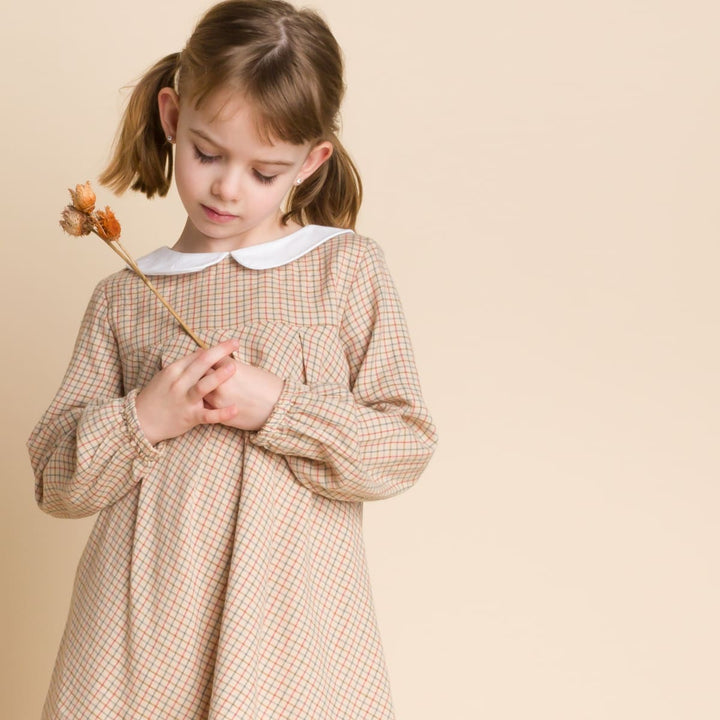 Brook Girls Dress - Beige Country Check