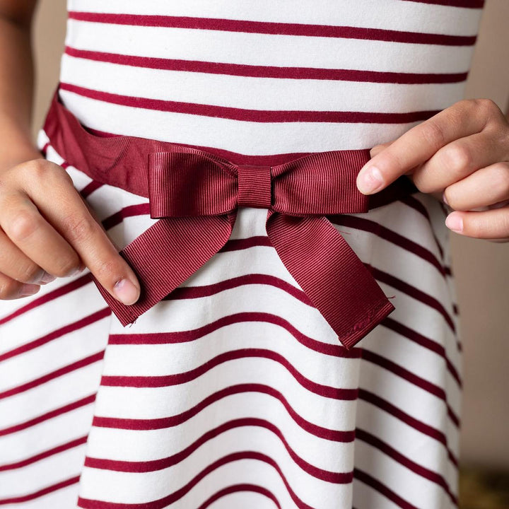 Organic Short Sleeve Skater Dress - White and Oxblood Stripe - Dresses