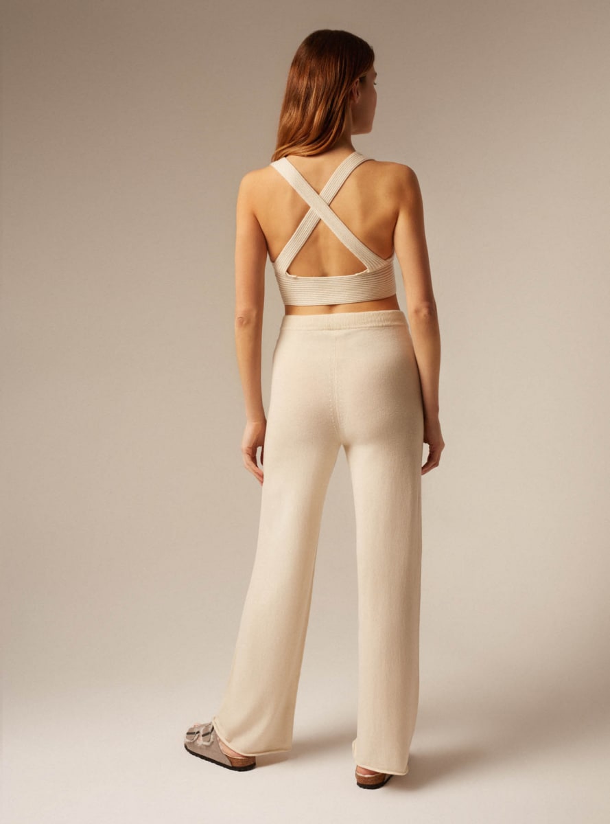 Amaya | Cashmere Wide Leg Trousers - Cream