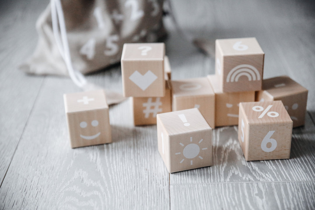 Wooden Math Blocks in White - Wood