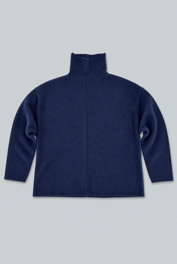Turtleneck With Piping Details - Navy