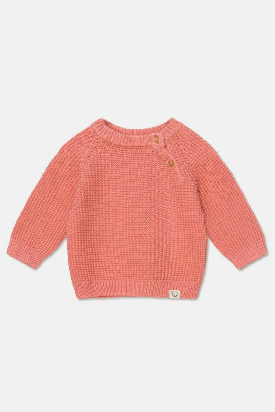 Waffle-knit raglan baby pullover - Coral - Sweater
