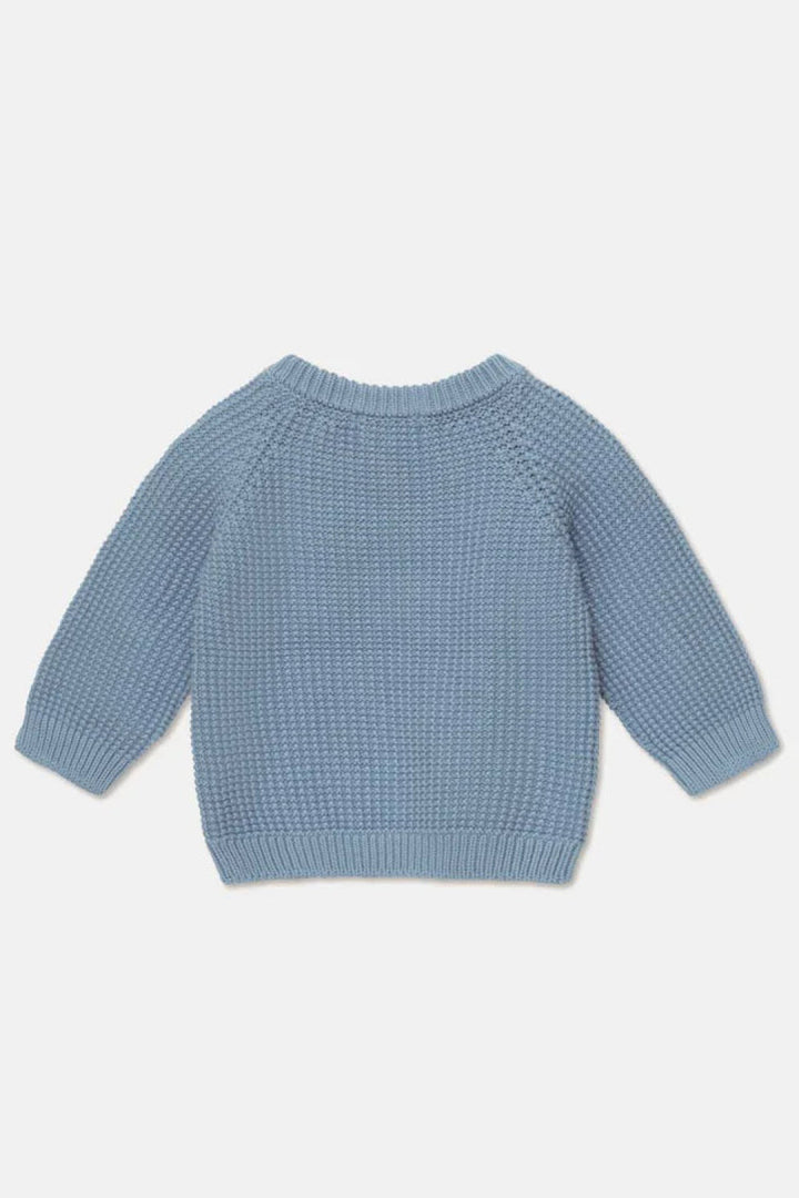 Waffle-knit raglan baby pullover - Sky blue - 6M - Sweater