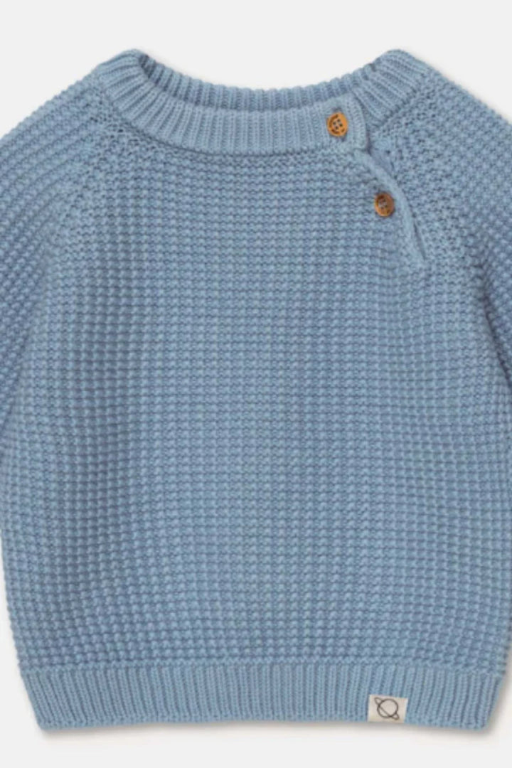 Waffle-knit raglan baby pullover - Sky blue - 6M - Sweater