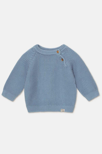 Waffle-knit raglan baby pullover - Sky blue - 6M - Sweater