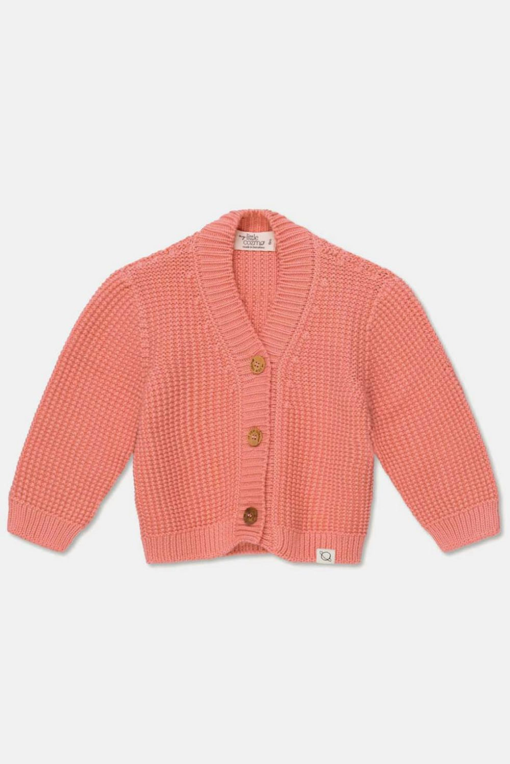 Waffle-knit v-neck baby cardigan - Coral - Cardigan