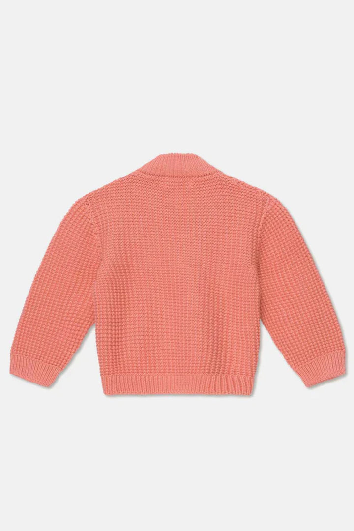 Waffle-knit v-neck baby cardigan - Coral - Cardigan
