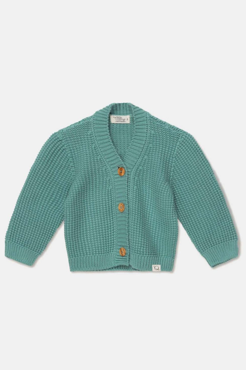 Waffle-knit v-neck baby cardigan - Green - Cardigan