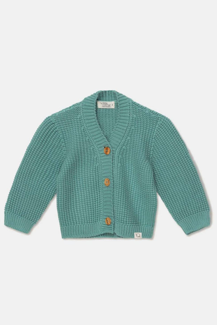 Waffle-knit v-neck baby cardigan - Green - Cardigan