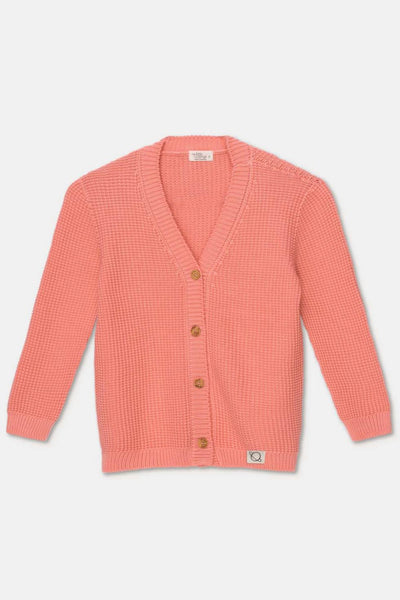 Waffle-knit v-neck cardigan - Coral - Cardigan