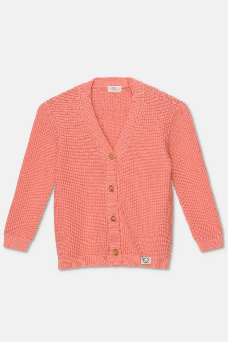 Waffle-knit v-neck cardigan - Coral - Cardigan
