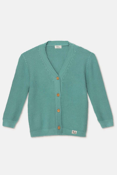 Waffle-knit v-neck cardigan - Green - 6Y - Cardigan