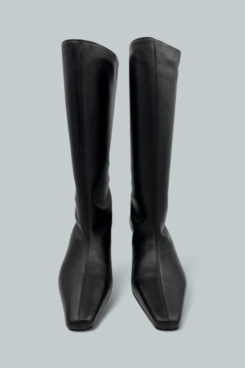 Wally Leather Mid Calf Boots - Black - Boots