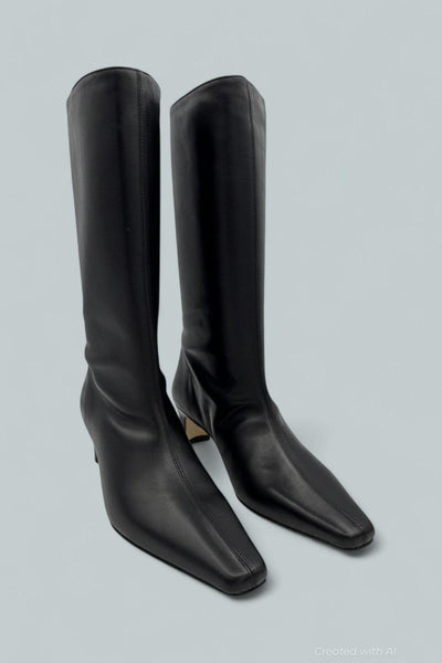 Wally Leather Mid Calf Boots - Black - Boots
