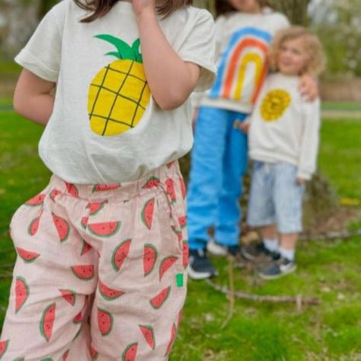 Watermelon Slices Linen Kid Pants - Misty Rose - Pants