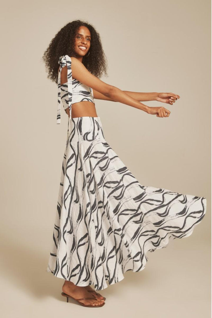 Wave Tie Shoulder Top - White/Navy - Shirt