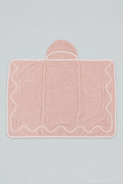 Wavy Embroidered Hooded Towel - Light Pink - OS - Bath Towel
