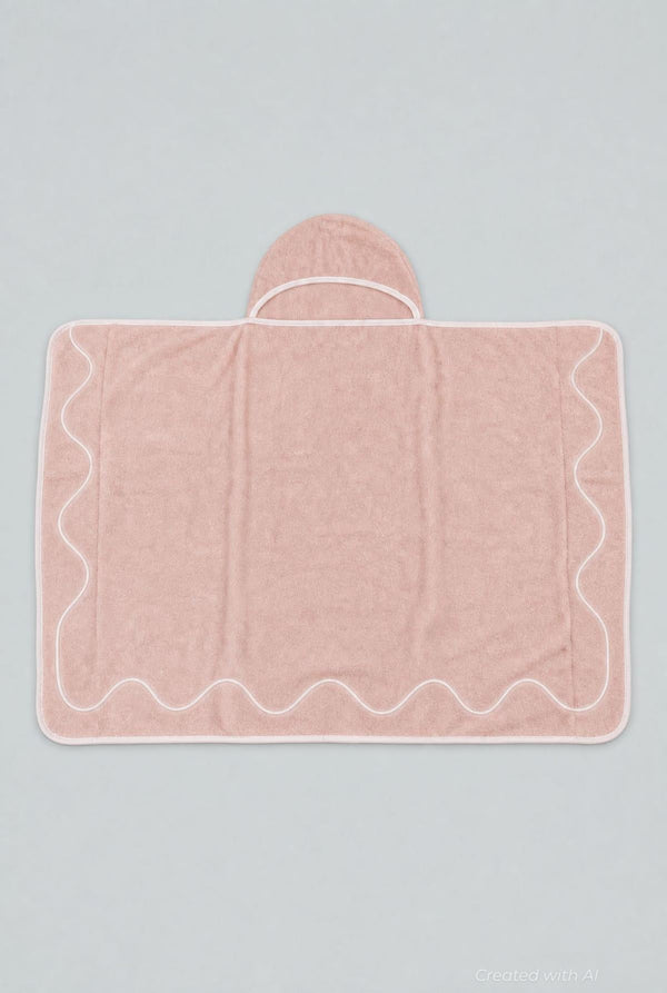 Wavy Embroidered Hooded Towel - Light Pink - OS - Bath Towel