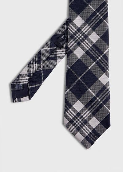 Plaid Woven Silk Tie - Black/Cream